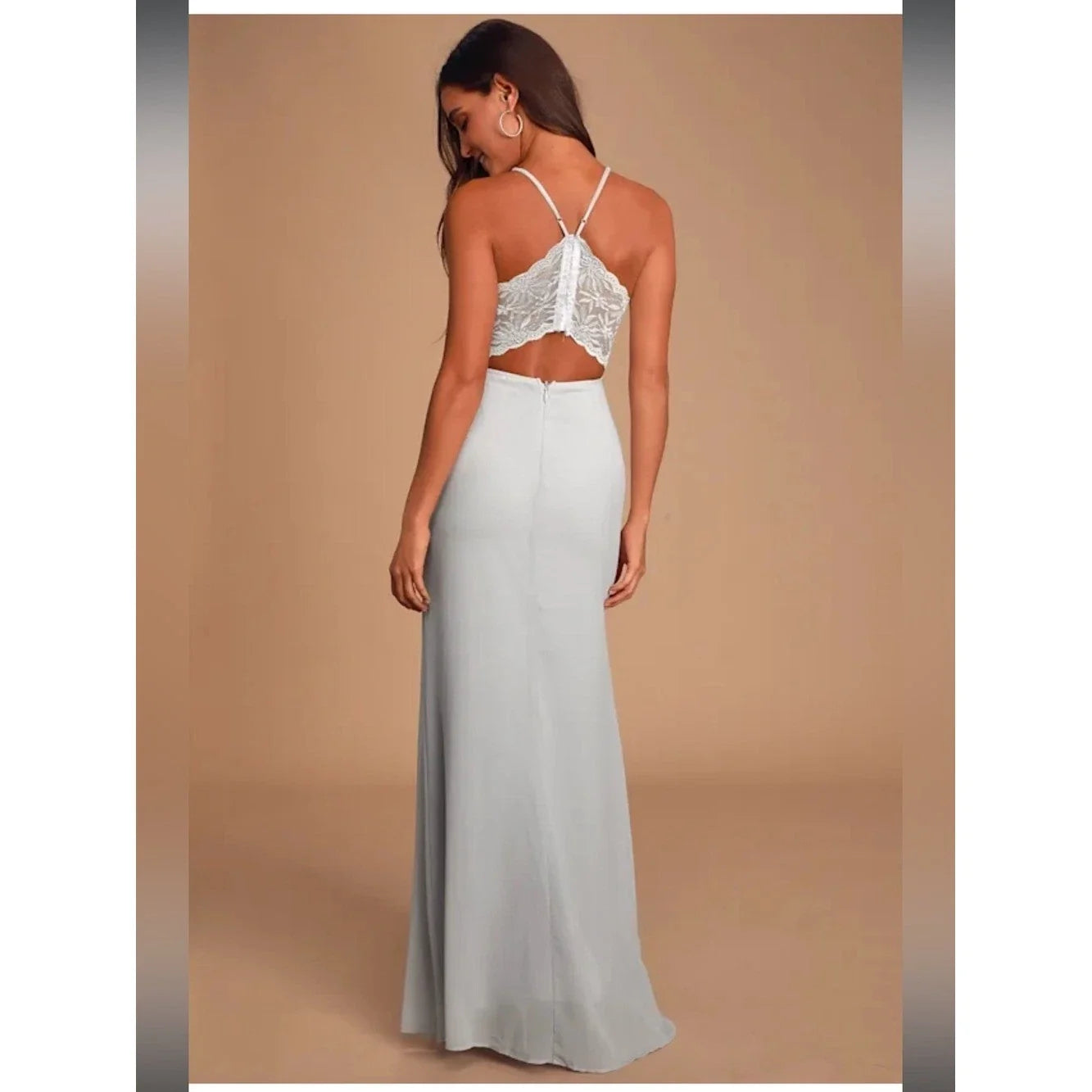NWT- Story of a Starry Night Lavender Grey Backless Lace Maxi Dress