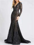 Beaded Black Sexy Long Sleeves Mermaid Evening Dresses Wedding Party Gown  Likeelegantdresses (19)
