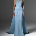 Elegant Classic Evening Dress Floor-Length Watteau Sleeveless Prom Dress Crystal
