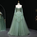 Elegant Off Shoulder Sage Green Evening Dress Cape Sleeves Sweet Luxury Party
